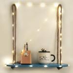 VAH Wood Rectangle Oval Blue 1 Layer Wall Hanging Shelf, Wood Floating Shelves with LED Light