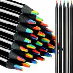KATHIYAWADI Rainbow Colouring Pencils, 7 in 1 Black Wooden Rainbow Pencil, Multicoloured Pencils Assorted Colours, Art Supplies for Children, Drawing, Colouring, Sketching, School, Classroom (12 Pieces)