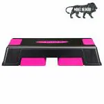 FirstFit Exercise Step Platform Aerobic Stepper Bench with Screw-Free Design Skipping Rope, Fitness Equipment Workout Deck with Adjustable Riser Height and PVC Jump Rope for Workout & Gym (Grey, Assorted Rope)Black & Pink