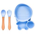 Adore Ninja ! SIlicon Suction Plate with fork and spoon - Blossom Blue