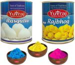 Yuvraj Bikaneri Sweets Rasgulla & Rajbhog ( 1 kg x 2) with gulal 3 colours holi gifts for Holi Festival Combo