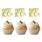 Festiko 36 Pcs Happy 100th Cupcake Toppers Gold Glitter Number 100 Days Baby Birthday Cupcake Picks Decoration For 100th Birthday Celebrating Anniversary Party Supplies