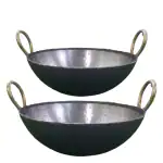 SHINI LIFESTYLE Iron kadhai Loha Kadhai deep bottom, for deep frying,30cm,25cm