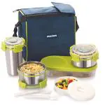 Magnus Nexus 5 Round Stainless Steel Lunch Box with Carrying Pouch 1550 ml