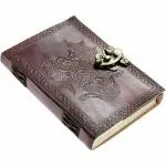 Hansa Handicrafts Leather Handmade Journal diary Brown Colour Double Dragon 5x7 inch Flap with brass lock closure
