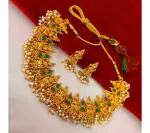 Gyaan Jewels Handmade Gold Plated Alloy Earring and Necklace Set White, Gold (Women) Free Size