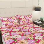 Home Plus Studio Pink, Green Cotton Single Floral Flat Bedsheet, Thread Count - 120