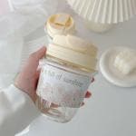 SHREE SANT ENTERPRISE 350 ML High Value Pearl Tote Chain Glass Sipper | Eco-Friendly Travel Mug with Double Drink Silicone Straw & Lids | Stylish Coffee Cup for Juice, Smoothies & Milk | Perfect for Kids & Girls -1 PCS