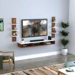 Crystal Engineered Wood Wall Mount TV Entertainment Unit (Walnut/White) (Ideal for 42.52 Inch) (D.I.Y)