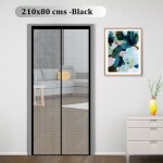 Classic Mosquito Net Black Fiber Glass Magnetic Screen Door Mesh with Hook & Loop 210 cm x 80 cm