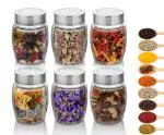 Cloudmart Hexagon Glass Transparent Jars For Storing Dry Beans, Pasta, Rice with Airtight Steel Window Lids (300ml , Set of 6)