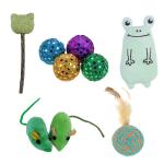 Emily Pets Combo of Colorful Balls, Soft Toy, Catnip Candy, Feather Toy For Cats & Kittens (Pack of 5, Color May Vary)