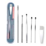 SELEMI Premium Effective Ear Wax Cleaner Removable Tool Kit with Brush with a Storage Box - Set of 5 (Silver Color) Remover Tool, Spring Ear Wax Picker, For Baby and Adults, Hygiene Essentials