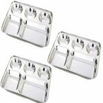 UPEN Stainless Steel Bhojan Thali/Mess Tray/Dinner Plate Set of 1 / Stall Plates of Extra Depth 5 Compartments in 1 Plate Set of 3