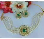Gyaan Jewels Handmade Gold Plated Brass Earring and Necklace Set Green (Women) (Pack of 1) Free Size