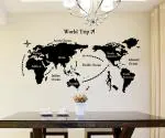 Artway India Black World Map PVC Vinyl Wall Sticker 90 x 2 cm