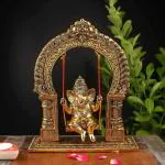Vintage Gulley White Metal Golden Oxidized Ganesha on Swing Decorative Diwali Home Decoration & Gift Item I Ganpati I Ganesh Jhula I Metal