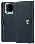 Fastship Vivo V2158 / V25Pro 5G Flip Cover | Full Body Protection | Inside Pockets & Stand | Wallet Stylish Button Magnetic Closure Book Cover Leather Flip Case for Vivo V25 Pro 5G - Blue