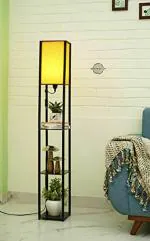 Prodezine Square Yellow and Black Tower Floor Lamp with Shelf