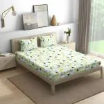 Wakefit 144 TC 100% Cotton Printed Elastic Fitted Bedsheet with 2 Pillow Cover, Queen Size (Maze 78x60 Inches)