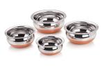 UCHHKOTI Stainless Steel Handi with Copper Bottom 550, 750, 1250, 1750 ml (Silver) - Set of 4