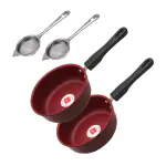 LAZYwindow Superior Quality Nonstick Baby Sauce Pan/Frying Pan 17cm Dia & Tea Stainer, (Base Colour Maroon) Pack of 2