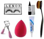 Lenon Beauty False Eyelash, Eyelash Glue,Eyelash Curler, Sponge Puff, Foundation Brush and Kajal (6 Items in the set)