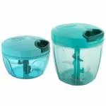 TENEZA Plastic Handy Chopper, Quick Chopper with 3 and 5 Stainless Steel Blades & Beating Blade for Vegetables Cutter, Manual Pull and Sharp Veggie Cutter for Kitchen - Multicolor(400ML + 1000ML)