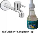 Flockidos Steel Prime Long Body Tap with 250ml Tap Shiner Spray Bottle (Chrome Finish) Tap/Sink/Bathroom/Shower/Utensil/Stain Hard Water Marks Cleaner Bib Tap Faucet (Wall Mount Installation Type)
