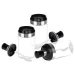 Cutting EDGE Glass Containers for Oil, Spices, Sauce, Salt, Sugar, Honey, Ghee, Chutney Jar with Spoon for Dinning Table, Kitchen and Restaurant, Set of 3, 250ML