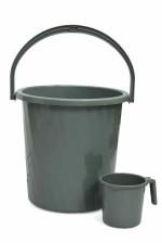 Regalo Strong Plastic Bucket Mug Bathroom Set of 2 for Kitchen & Bathroom | Solid Color Waves Pattern Bucket with Mug (20 Liter Bucket + 1.5 Liter Mug) (Olive Green)