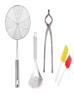 Wofier Masher Steel Kitchen Pakad Tool And Silicone Spetula And Oil Brush