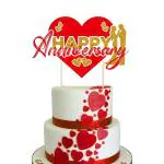 Zyozique 1 Pack Red and Gold Happy Anniversary Cake Topper Anniversary Party Supplies Cake Decoration Wedding Celebration Party Decoration Supplies