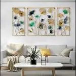 ZOVE Metal Set of 3 Flower and Leaf Design Wall Art Perfect For Home, Hotel, Restaurant, Living Room Decoration (Size : 60 X 30 INCH)
