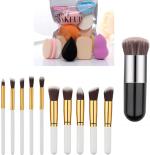Bingeable Multicolor Foundation Brush Make Up Brushes Natural Bamboo Professional Makeup Set Blending Tool Cosmetic Kits With Family Sponges Puff (Set Of 10)
