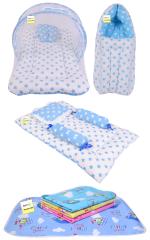 Kwitchy Combo of Baby Bedding | Bed with Net | Carry Bag | 4 Waterproof Sheets 4 Pcs Bedding Set (0-6 Months)
