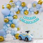 SPECIALYOU.IN 63pcs Blue theme birthday decoration items for baby boy & kids with Blue golden & white balloon, Blue happy birthday paper banner for birthday decoration.