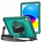 ProElite Cover for Apple iPad 10th Gen Cover Case, Rugged Shockproof Armor case cover for Apple iPad 10th Gen with Hand Grip and Rotating Kickstand (Transparent back) with Should Strap, Midnight Green