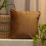 Zeba Golden, Brown Solid Velvet Cushion Cover - 20 X 20 Inch