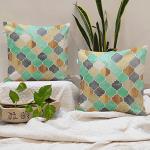 STITCHNEST Hexa Geometric Printed Cotton Canvas Cushion Covers, Set of 2 ( 24 x 24 Inches )