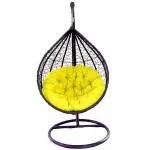 TIKKOST Wicker Rattan Wrought Iron Swing Chair with Stand & Cushion for Adults | Teardrop Swing Hanging Chair with Stand | Jhula | Balcony/Patio/Indoor/Porch/Yard/Outdoor (SPY Yellow)