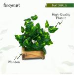 Cureasy Fancy Mart Artificial Money Plant with Wooden Pot, Home and Office Decor Plants for Decoration, Realistic Green Decorative for Interior, Kitchen Table, Living Room, Office Desk