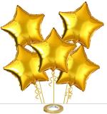 AMFIN (Pack of 5) 18 Inch Star Shape Foil Balloon with Balloons Ribbon for Birthday , Baby Shower , Wedding Anniversary Party Home Decoration / Kids Birthday Decoration Items - Golden