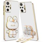 SYOTT 3D Bunny with Folding Stand Back Cover Case Compatible for Mi Redmi Note 10 Pro Slim electroplated case Stand case Soft TPU Bunny Theme Camera Protection | White