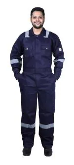 FRENCH TERRAIN Men's Cotton Fire Retardant Industrial Boiler Suits (Coveralls)with Reflective Tape.(Col. Navy Blue, Size XL - 42).