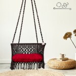 Patiofy Floral Design C Shape Swing Chair with Red Cushion, Brown Jhula, Unjal