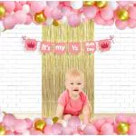 Untumble Half Birthday Decorations for Baby Girl Six Month Birthday Celebration with Pink Its My 1/2 Birthday Banner, Goil foil Curtain, Pink White & Gold Balloons and Arch Tape (Pink Pack of 53)