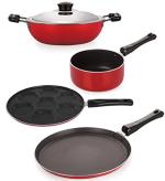 Nirlon Aluminium Red, Black Standard Kitchen Cooking Essentials Combo Set - 26_Ft12_Dkdm_Spb_Up (Pack Of 4)