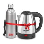 Milton Euroline Combo Set Go Electro Stainless Steel Electric Kettle, 2L & Duo DLX Thermosteel Hot or Cold Stainless Steel Water Bottle with Jacket, 1.8L, Silver