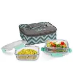 Allo Innoware Glass Lunch Box with Canvas Bag 370 ml (Pack of 2)